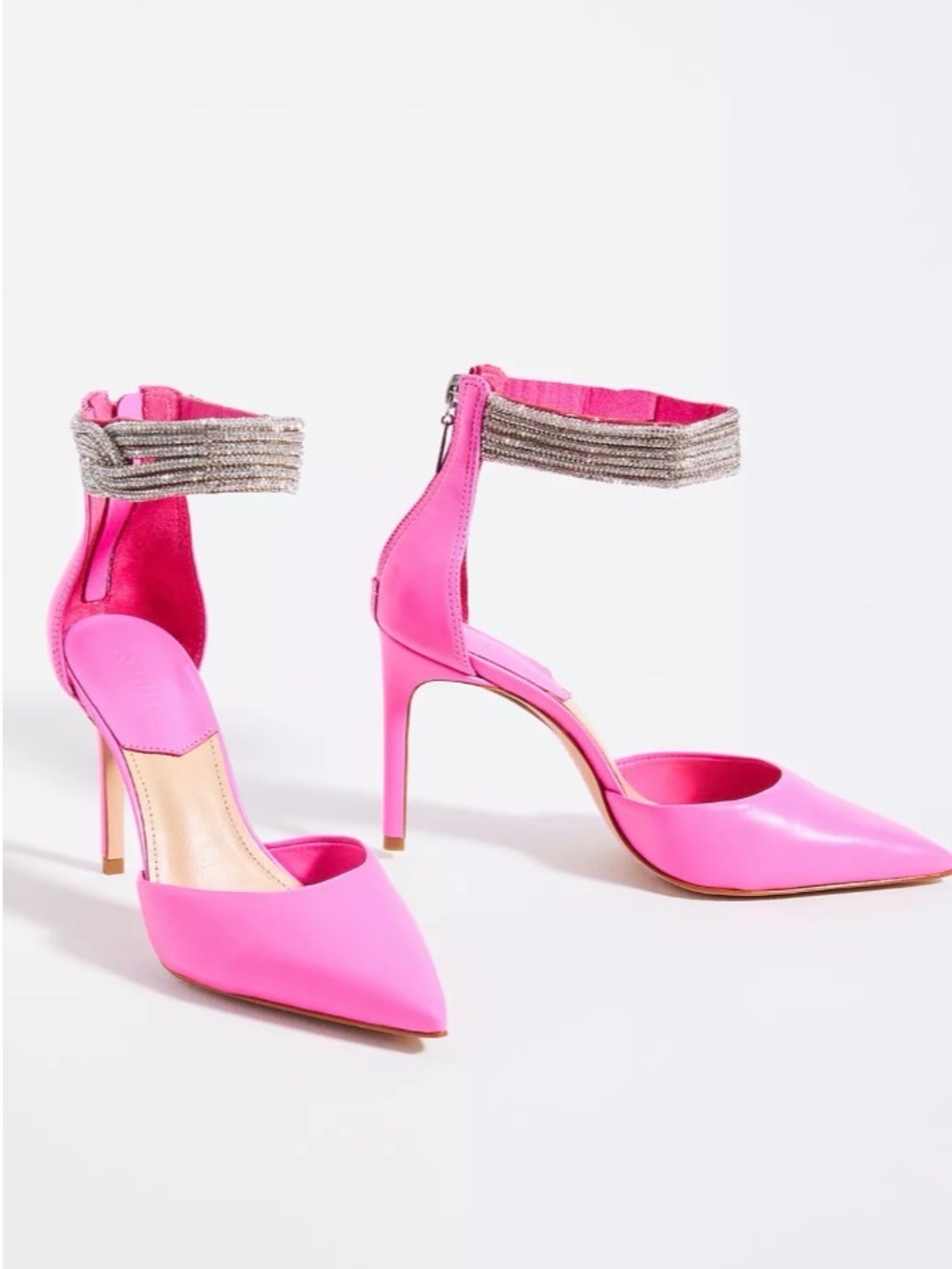 Schutz Linara Hot Pink Crystal Wrap Ankle-Strap Pointed-Toe Heels Size 7B